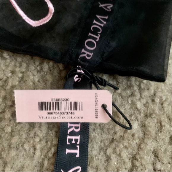 NWT Victoria's Secret Pink Embroidered Hearts Black Mesh Lingerie Drawstring Bag - Picture 5 of 8